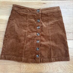 Brown Corduroy Button-Front Skirt